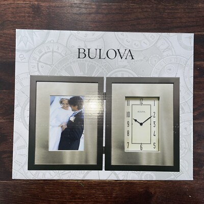 New In Box BULOVA PICTURE FRAME CLOCK Hinged Wood Espresso Brown Finish ...