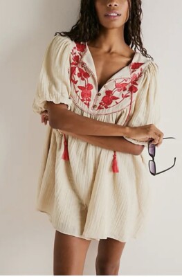 Free People Rosa Linda Embroidered Mini Dress Tea Combo Sz XS Nwot $148