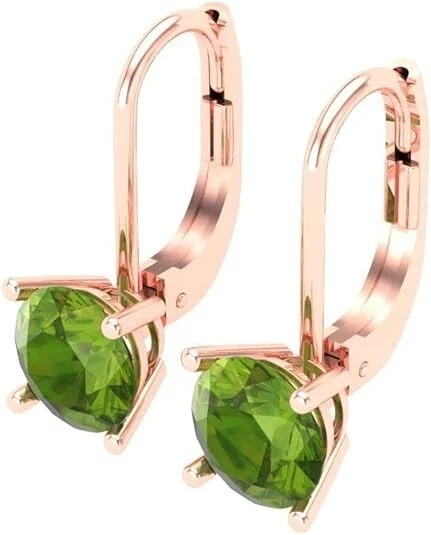 1.70 Carats Natural Peridot Gemstone Drop Dangle Earrings Solid 14k Rose Gold - Image 3 of 4
