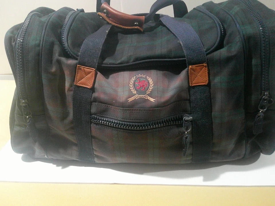 Bolso de Lona Tommy Hilfiger Verde a Cuadros Logo Laurel Parte Inferior Firme Foto 4 de 4