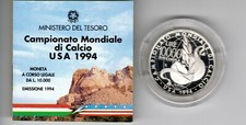 Italia 1994 Lire 10.000 argento PROOF. Campionati Mondiali di calcio in USA.