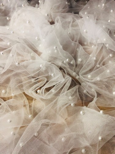 ELEGANT SOFT PEARL BEADED BRIDAL LACE FABRIC TULLE NET 60” WIDE DRESS SCARVES - Picture 39 of 104
