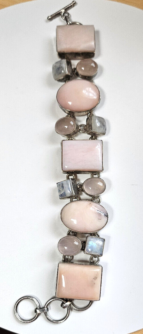 Sterling Silver Gemstone Panel Toggle Bracelet 8" - image 2