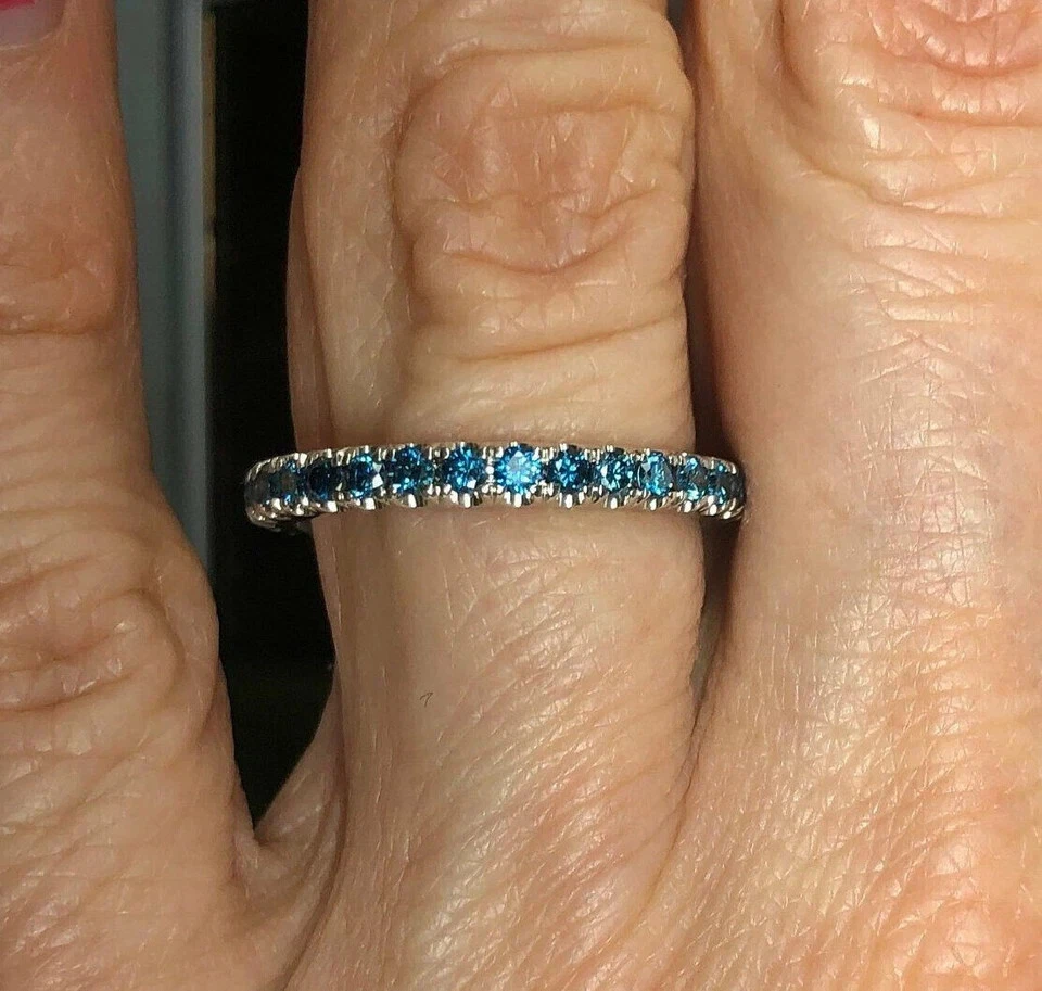 2Ct RoundLab создал синий топаз полный вечность обручальное кольцо 14K белое золото покрытием - Изображение 4 из 4