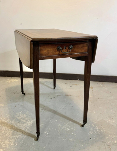 Antique Hepplewhite Style One Drawer Drop Leaf Mahogany End Table