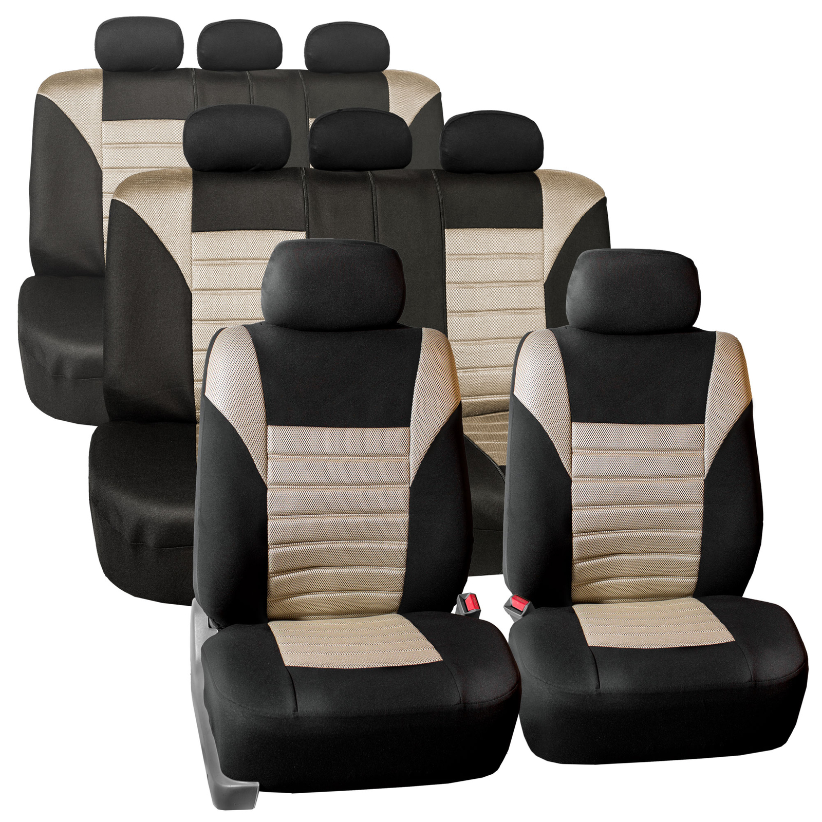 FH Group Universal Fit 8 Seater 3D Mesh Car Seat Covers SUV Van Truck - 3 Row