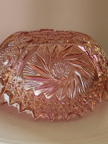 Vtg. Carnival Cut Glass Iridescent Pink Comet In The Stars Saw Tooth Bowl RARE - Picture 7 of 9