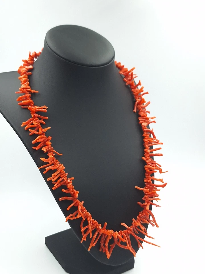 COLLANA IN ARGENTO 925 CON FRANGIA  CORALLO ROSSO SCURO MEDITERRANEO  DONNA  - Immagine 2 di 4