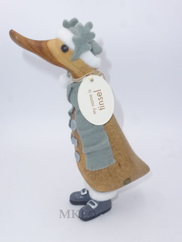 DCUK Painted Wooden Grey Reindeer Christmas Duck Tinsel No 3