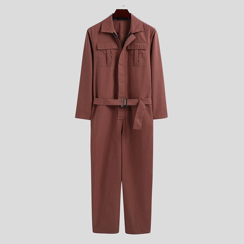 Para hombres Manga Larga Mameluco Peto Informal Cremallera Monos Pantalones Largos - Imagen 38 de 56