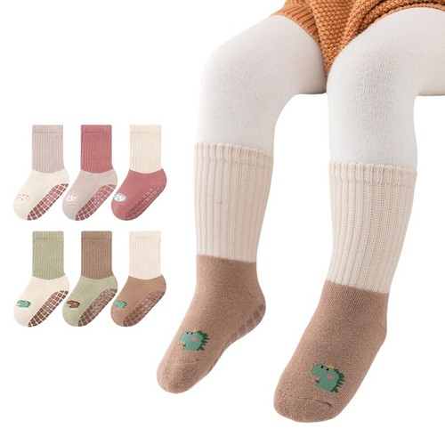 3 pares de calcetines antideslizantes para caminar de piso grueso con empuñaduras antideslizantes para bebés niños pequeños 0-5 años - Imagen 2 de 10