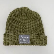 LOVE YOUR MELON Hat Women OS Army Green Cuffed Beanie Knit Cotton Made in USA