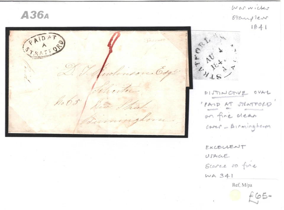 GB WARWICKS Cover 1841 Superb *PAID AT STRATFORD* Distinctive Oval Postmark A36a - Image 2 of 4