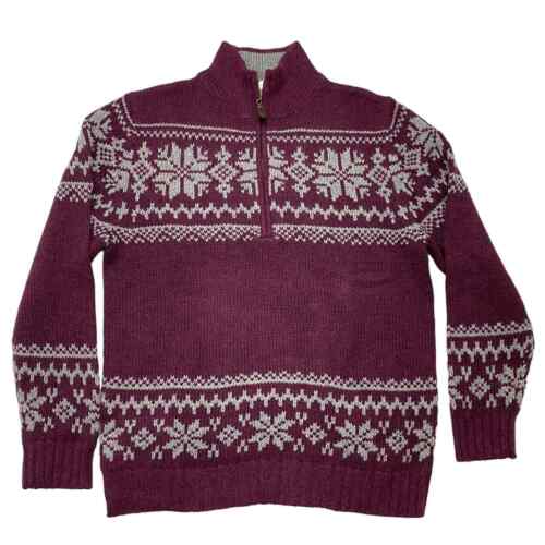 ST JOHNS BAY *NEW* Red Fair Isle Wool Cardigan Sweater Medium Men Grandpa Wash - Picture 1 of 6