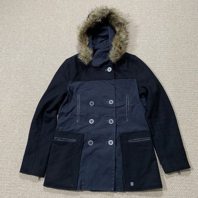 Vans Mantel Damen Small Black Button Peacoat Skateboard Kapuze