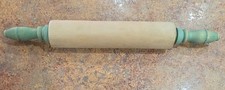 Wood Plain Rolling Pin with Green Handles Solid Beige Vintage Kitchen Tool