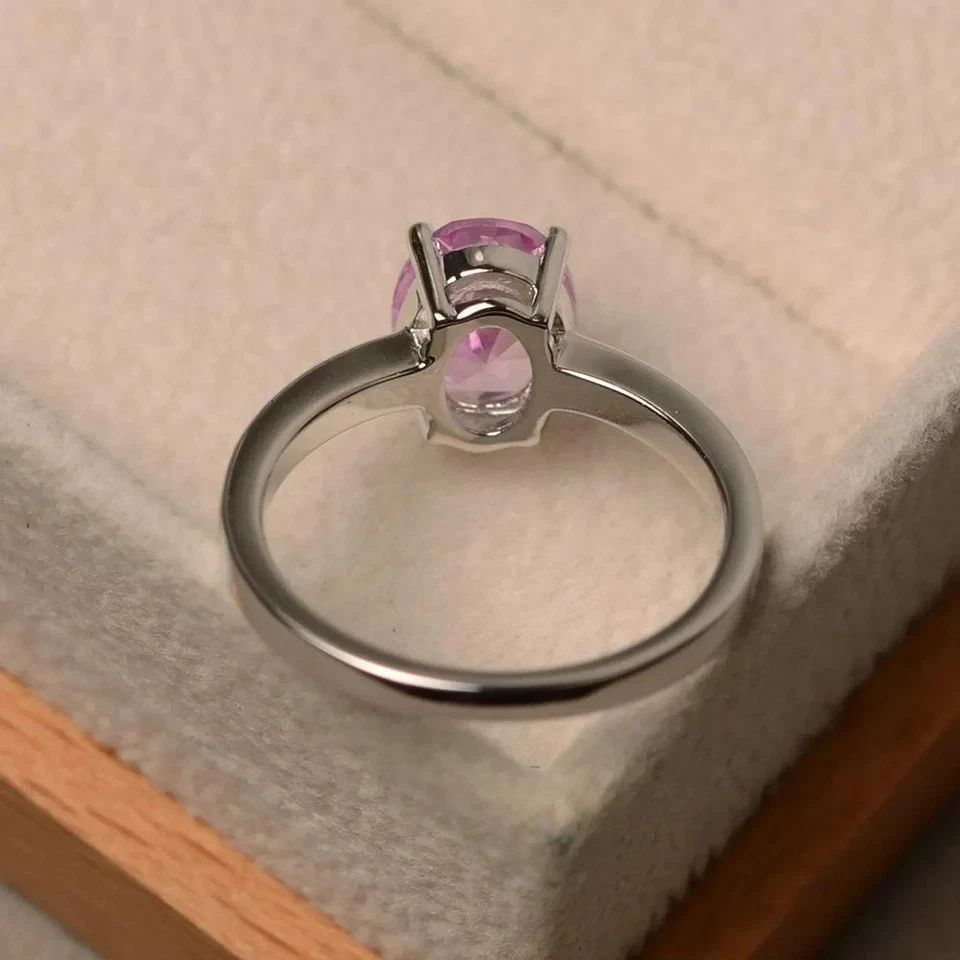 2Ct Oval Cut Simulated Purple Sapphire Engagement Ring In 14K White Gold Plated - Image 4 of 4