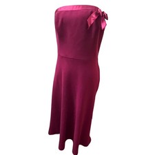Vintage Liz Claiborne Dress Strapless Midi Dress Fuchsia Satin Bow Accent Size 8