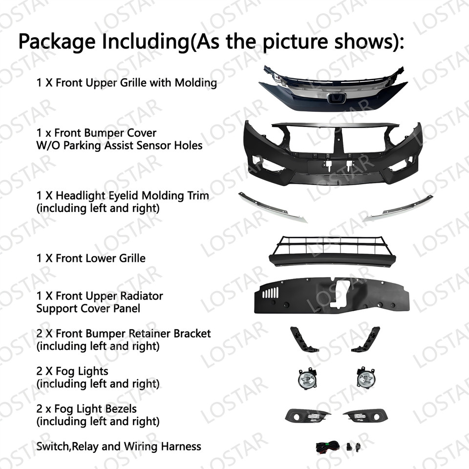 Fits 2016-2018 Honda Civic US Built New Complete Bumper with Fog Lights ...