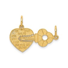 14k Yellow Gold Heart Key Pendant Necklace for Women Love Symbol Anniversary