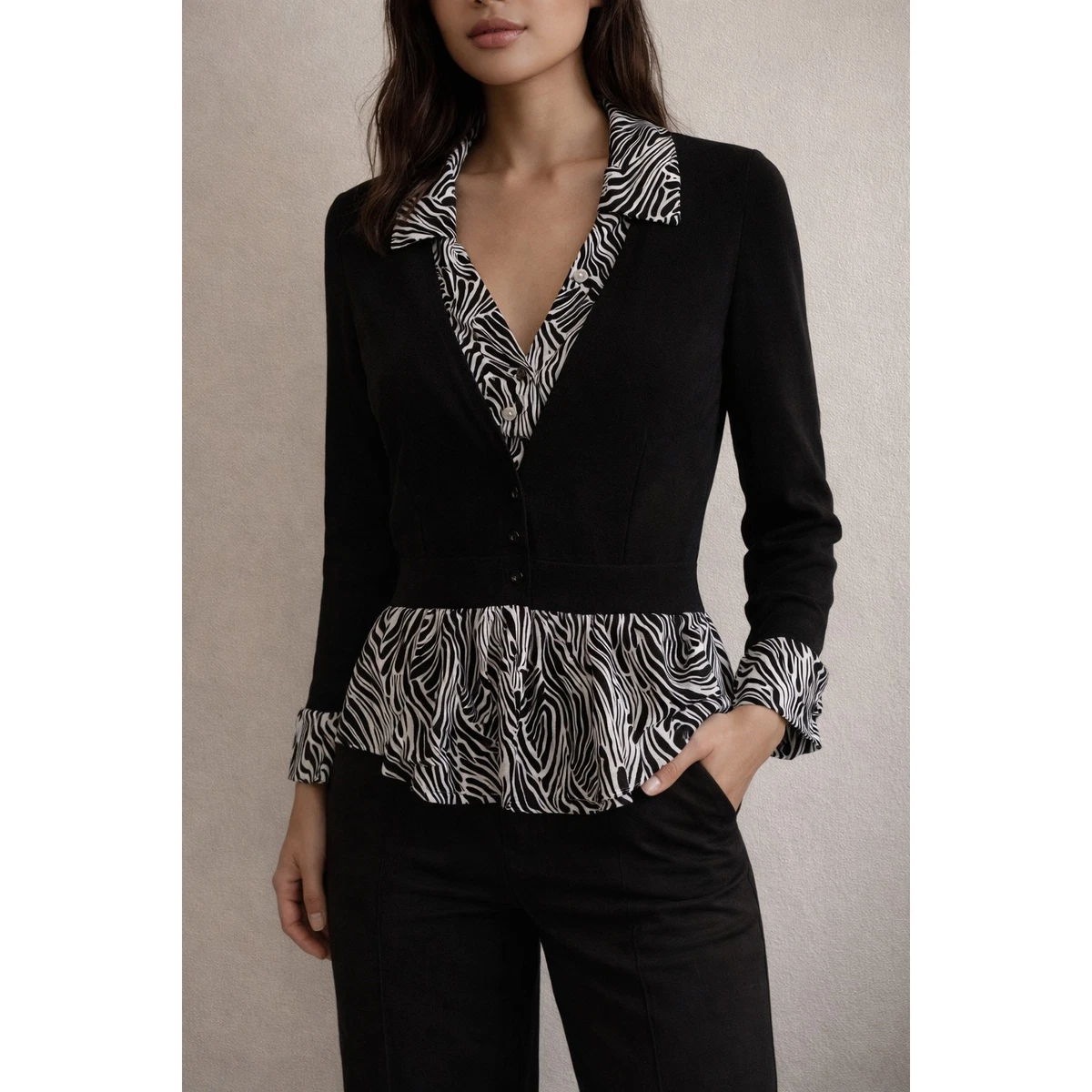 Haut Essentials By Milano Blanc - Texture Crinkle, Col V, Scintillant, Taille L, Occasion Parfait état