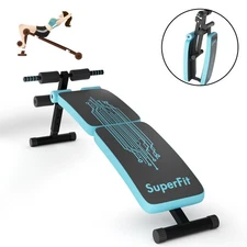 SuperFit Folding Weight Bench Adjustable Sit-up Board Curved Decline Bench Blue