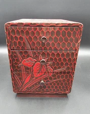 Vintage Small Wooden Cabinet  Japanese Kamakura Bori style Sewing Box