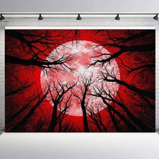 10x8ft Dead Tree Creepy Red Full Moon Scary Halloween Background for Photography