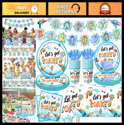 142Pcs Summer Water Gun Party Supplies Set - Plates, Napkins, Tablecloth & Banne