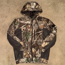Habit Realtree Edge Long Sleeve Hooded Camo Hunting Jacket Y Lg Full Zip Pockets