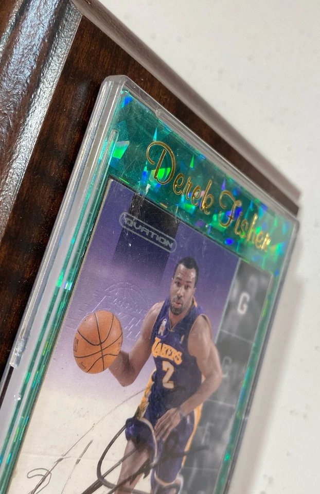 Tarjeta coleccionable firmada Derek Fisher Los Angeles Lakers 2002 cubierta superior con placa Foto 4 de 4