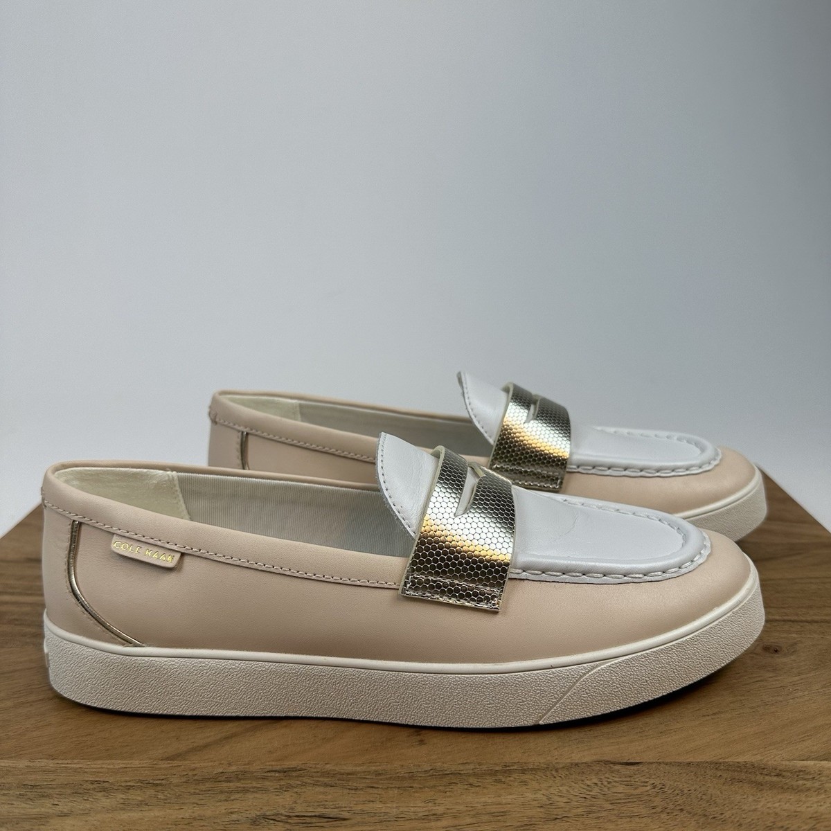New Womens Cole Haan Nantucket Tan White Leather Penny  display picture 1