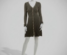 Taylor Women's Gold Metallic Fit & Flare Sweater Dress Petite Size PL