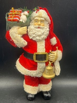 8'' Tall Resin Santa Claus w/ Canvas Bag of Gifts Figurine Christmas Table Decor