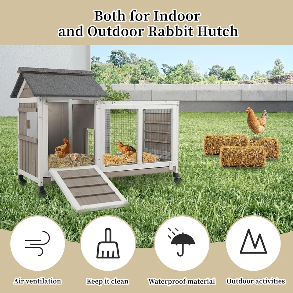 Petscosset 2 Story Outdoor Rabbit Hutch Wooden Bunny Cage Indoor House,Grey - Image 4 of 4