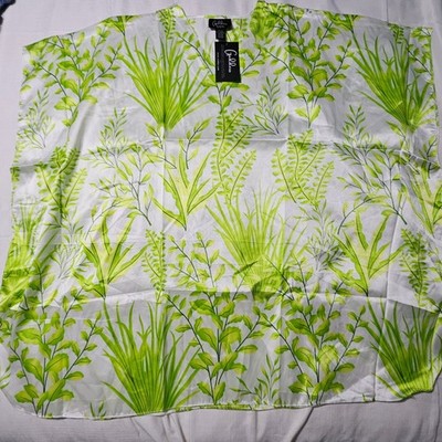 Goddess by Winlar Kaftan Top One Size Green White Botanical Leaf Print V-Neck