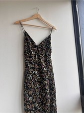 Black Floral Midi Slip Dress with Spaghetti Straps