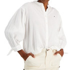 Tommy Hilfiger Women's Lattice Tie Sleeve Top White Size Medium Shirt Blouse