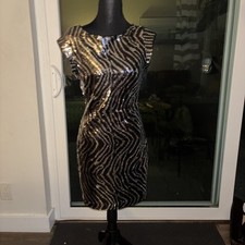 GUESS Cap-Sleeve Zebra-Sequined Dress
