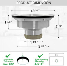 Kitchen Sink Drain 3-1/2 Inch Brushed Stainless Steel Sink Drain Strainer Ass...