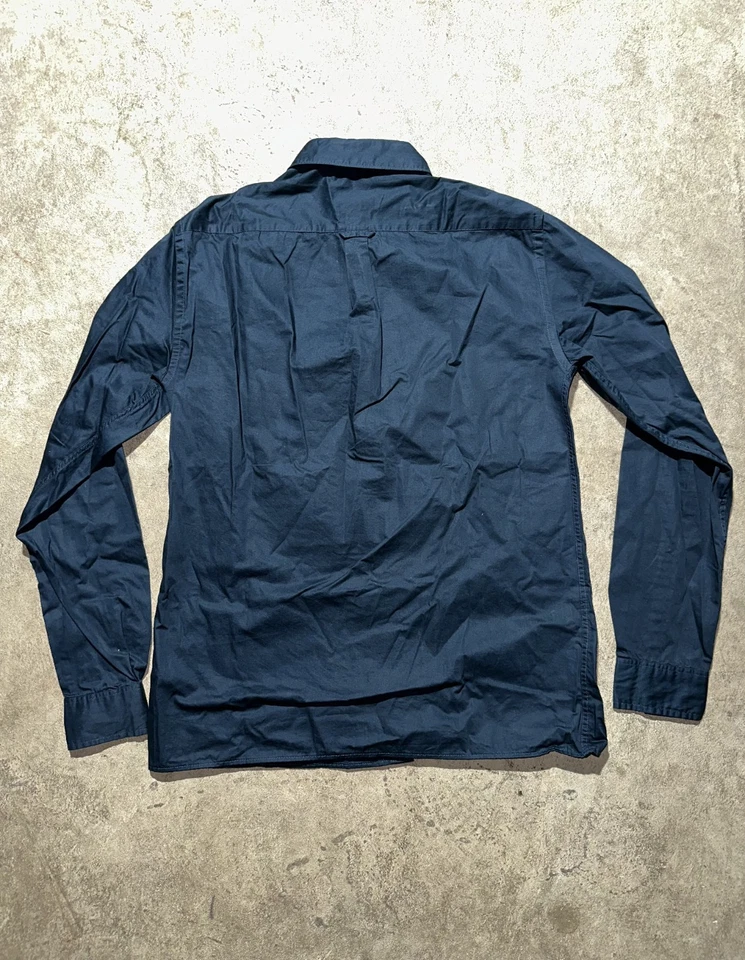 Zara Mens S Relaxed Fit Button Down Shirt Blue Linen Blend Band Collar Classic - Image 2 of 4