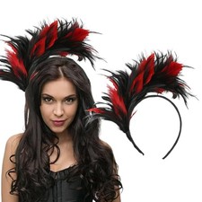 Black Red Feather Headband Fascinator Hats for Women,1920s Headpiece for