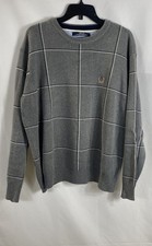 Tommy Hilfiger Men's Gray Grid Print Crewneck Sweater Vintage Y2K Logo Size XL