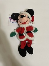 NWT Vintage '90s Disney Store Mini Bean Santa Mickey Mouse 7" Plush Christmas