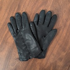 VTG Ladies Black Leather Lined Driving Gloves SZ S/M grandma core minimilist