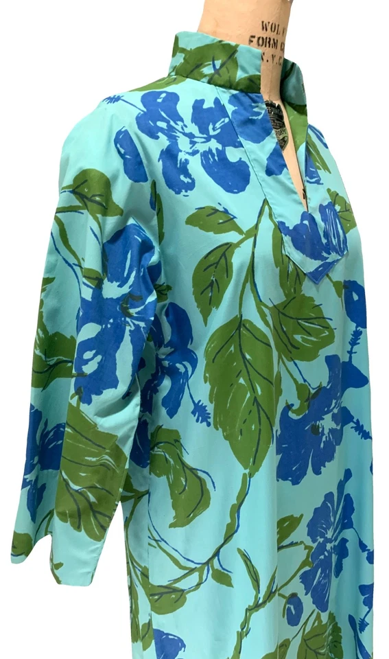 Maxi vestido vintage para mujer LS estampado de flores + hojas "como caftán" - talla L/XL Foto 3 de 4