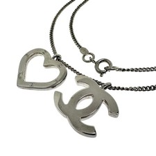 Chanel Coco Mark Heart Necklace Women Silver One Size