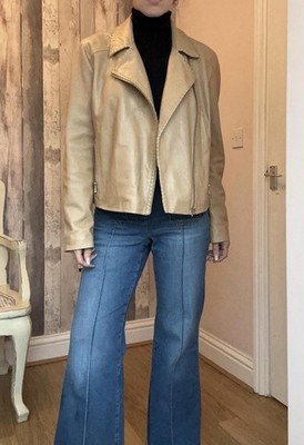 Massimo Dutti Bikerjacke weiches Leder hellbraun XL UK 12 14