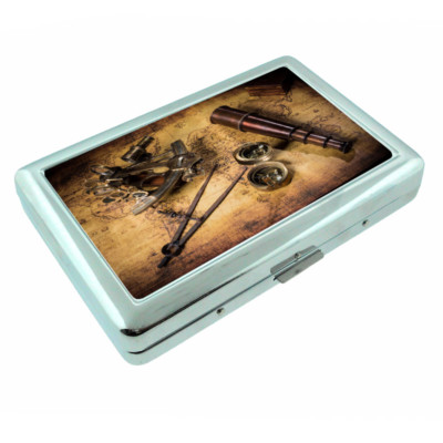 Pirate Treasure D4 Silver Metal Cigarette Case RFID Protection Wallet