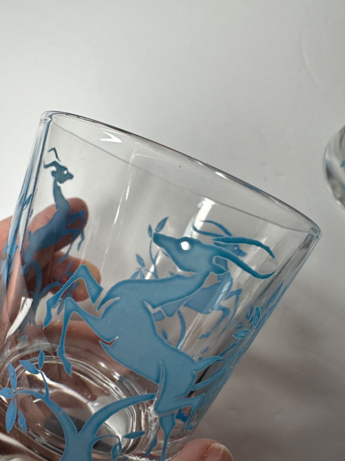 Vintage Set 4 Federal Blue Gazelle Old Fashion Double Rock Glasses - MCM Barware